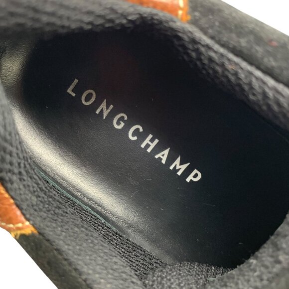 Longchamp Le Pliage Black Suede Russian Leather Heel Lace‎ Up Fashion Sneakers - Picture 4 of 13